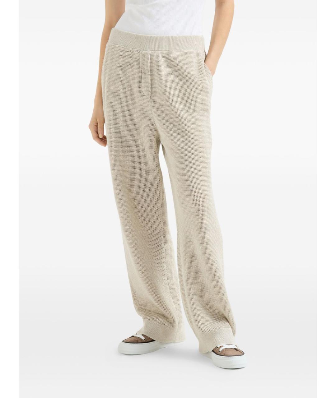 BRUNELLO CUCINELLI Бежевые хлопковые прямые брюки, фото 4