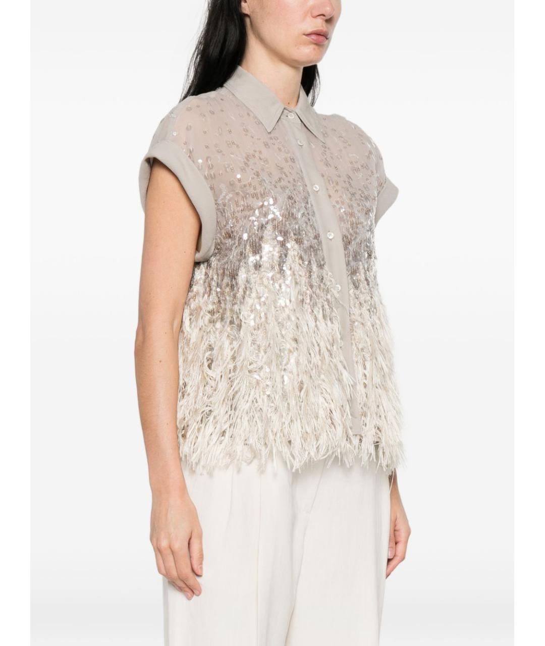 BRUNELLO CUCINELLI Бежевая шелковая рубашка, фото 3