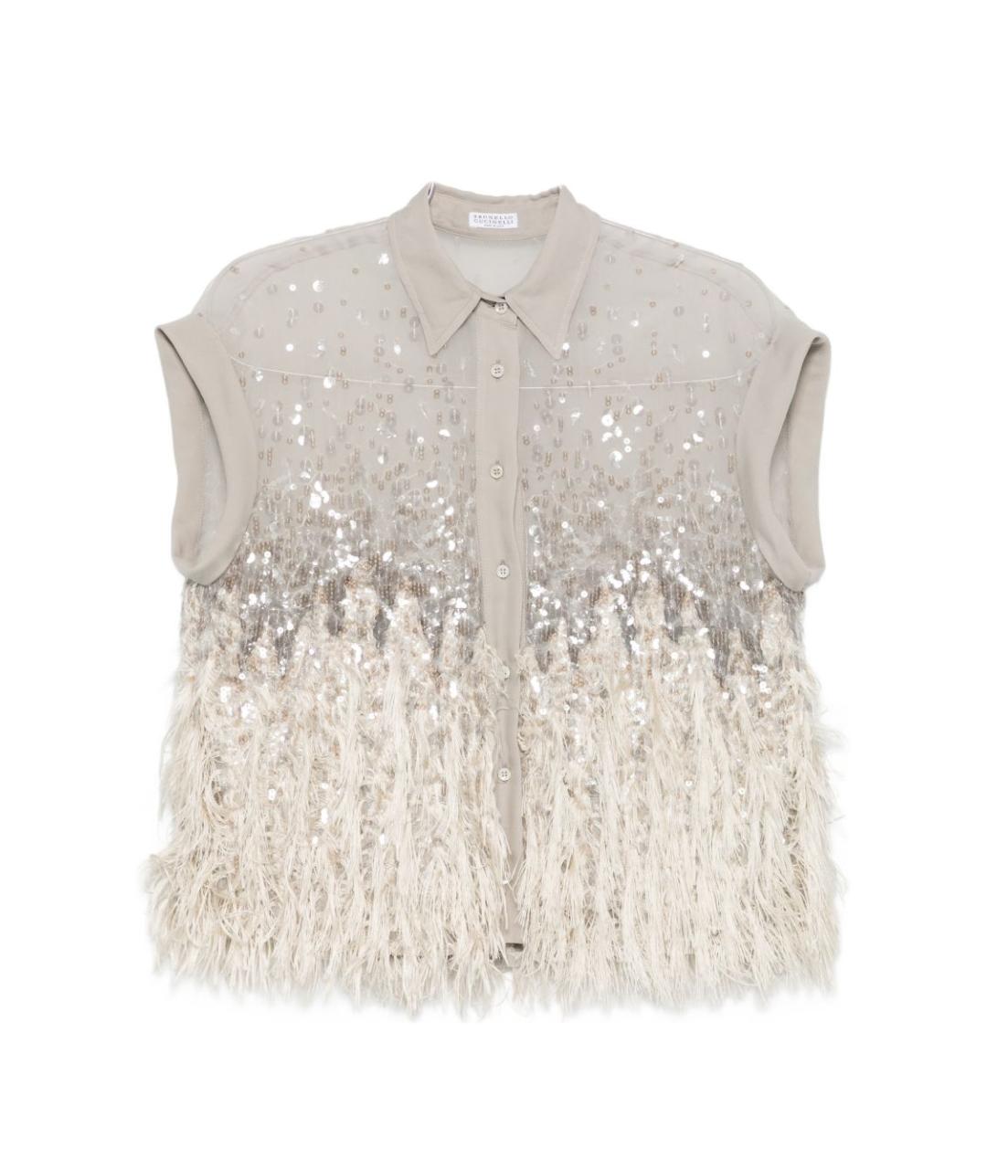 BRUNELLO CUCINELLI Бежевая шелковая рубашка, фото 1