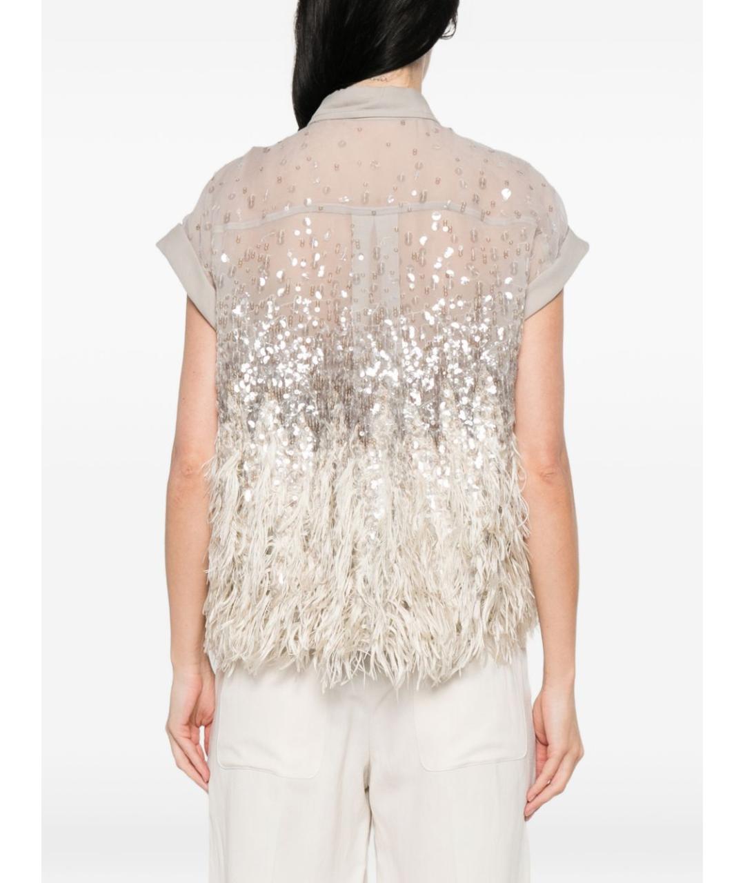 BRUNELLO CUCINELLI Бежевая шелковая рубашка, фото 5