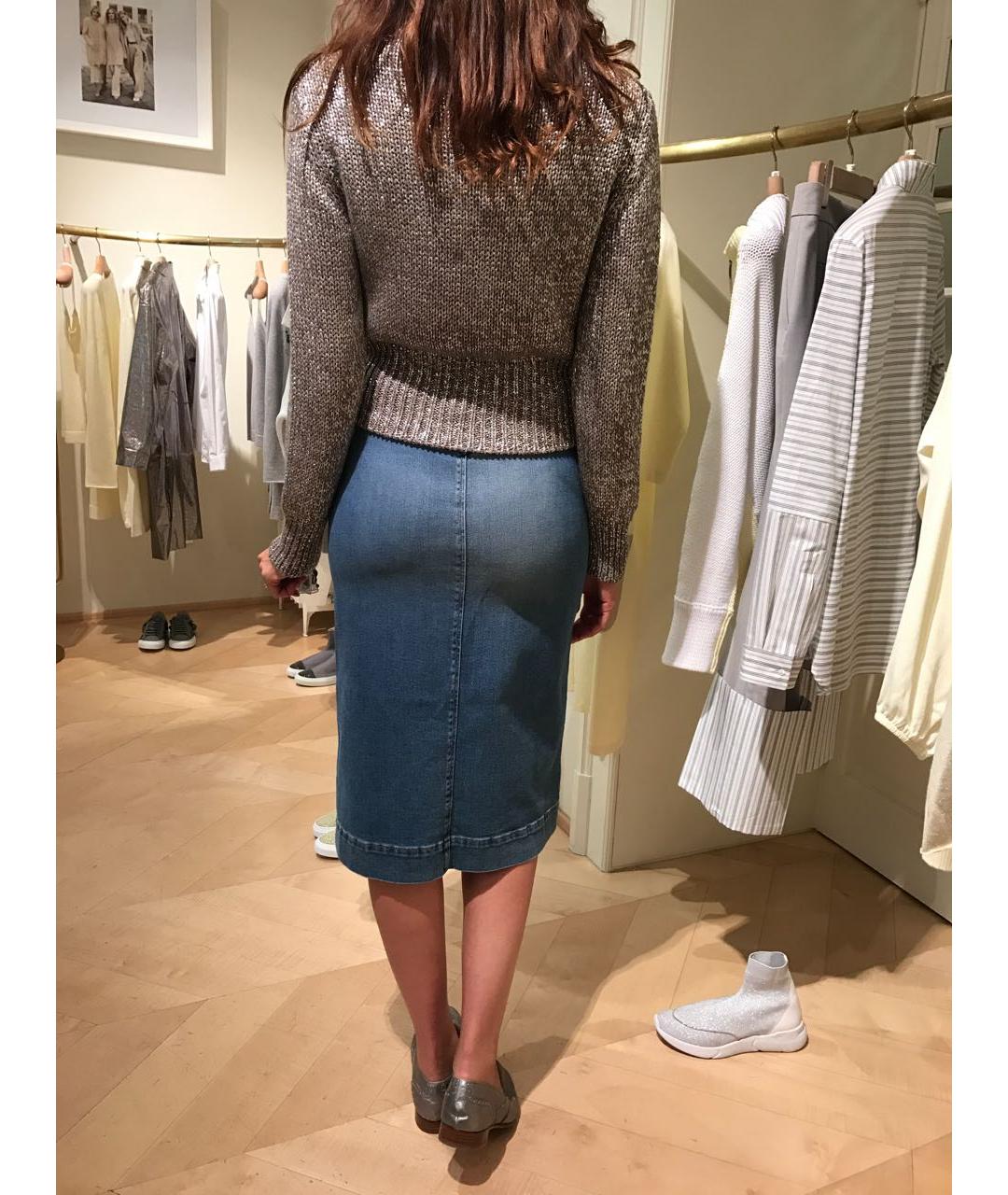 FABIANA FILIPPI Серая хлопко-эластановая юбка миди, фото 8