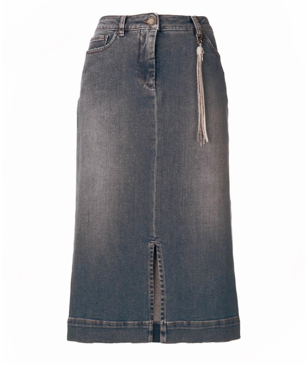 FABIANA FILIPPI Серая хлопко-эластановая юбка миди, фото 9