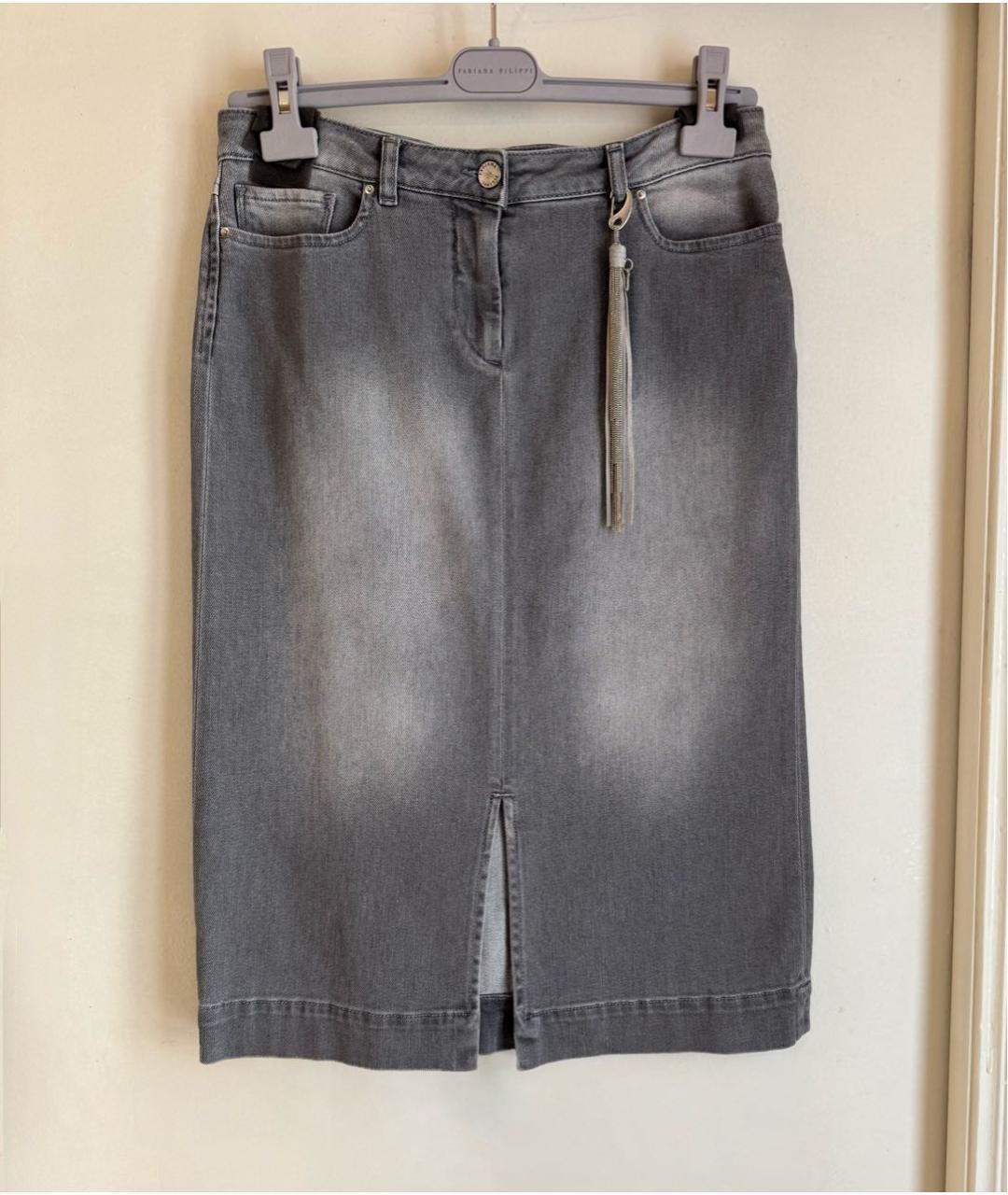 FABIANA FILIPPI Серая хлопко-эластановая юбка миди, фото 2
