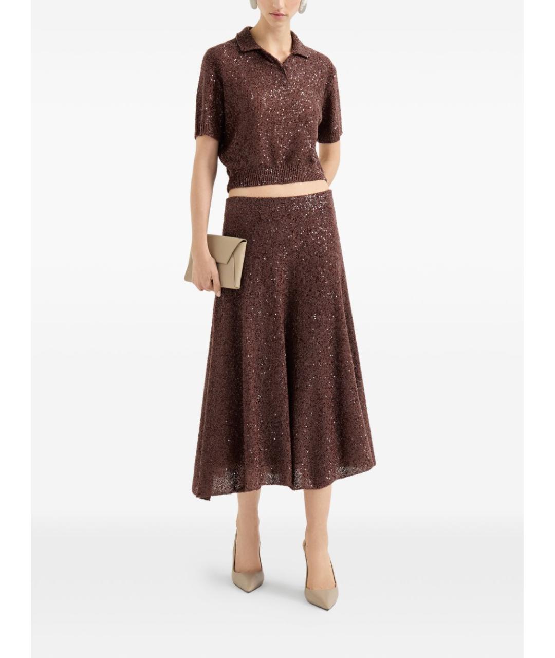 BRUNELLO CUCINELLI Коричневая льняная юбка миди, фото 2