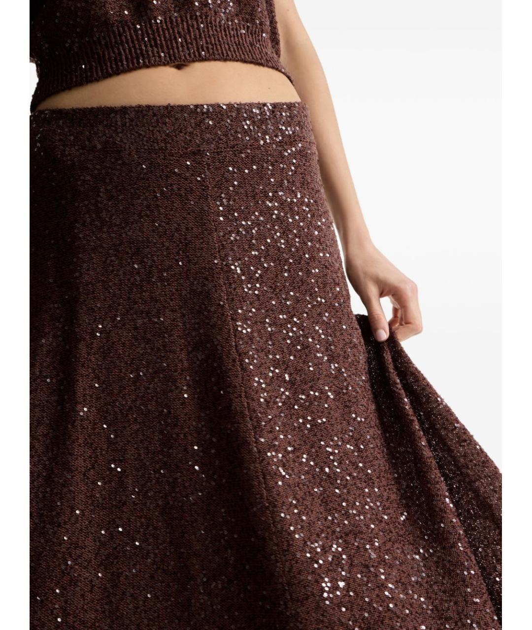 BRUNELLO CUCINELLI Коричневая льняная юбка миди, фото 5