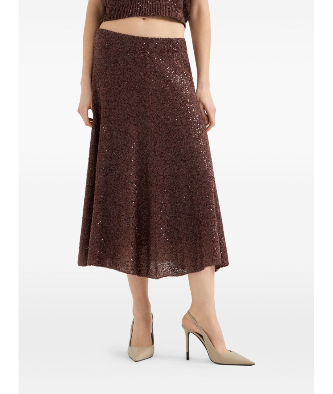 BRUNELLO CUCINELLI Коричневая льняная юбка миди, фото 3