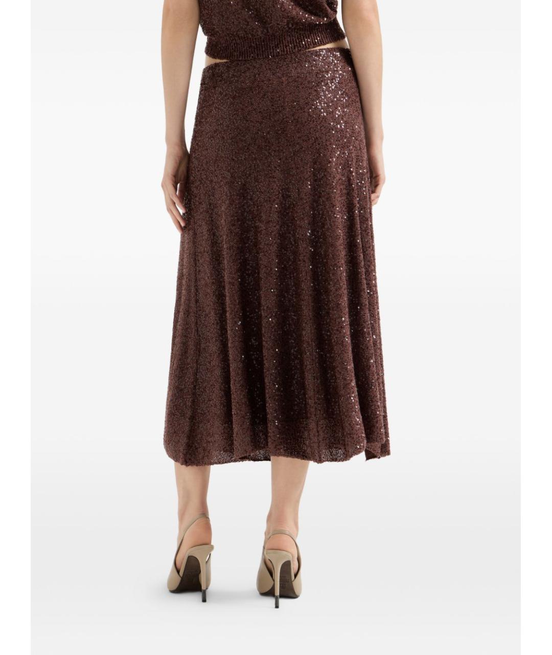BRUNELLO CUCINELLI Коричневая льняная юбка миди, фото 4