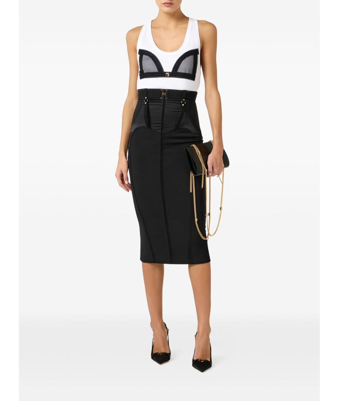 ELISABETTA FRANCHI Черная полиэстеровая юбка миди, фото 3