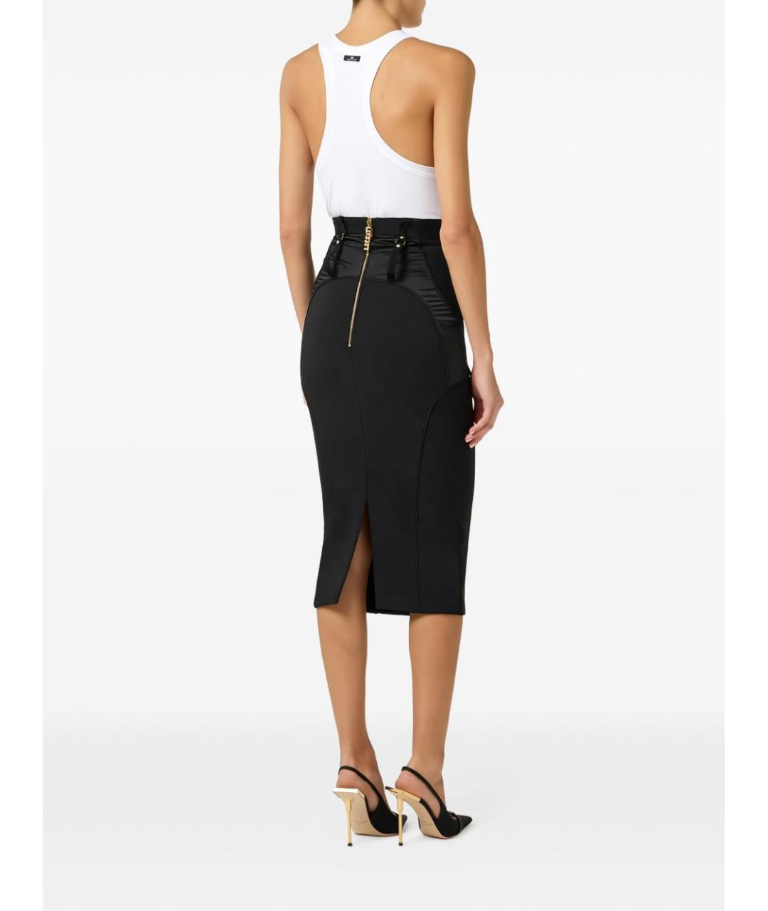 ELISABETTA FRANCHI Черная полиэстеровая юбка миди, фото 4