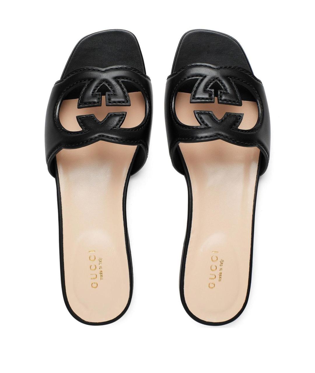 GUCCI Черные кожаные шлепанцы, фото 2
