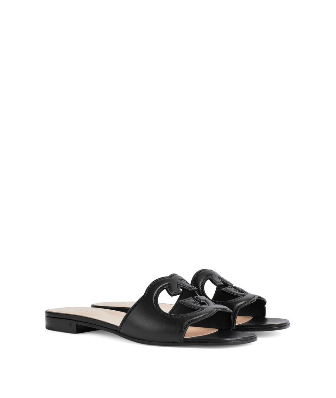 GUCCI Черные кожаные шлепанцы, фото 4