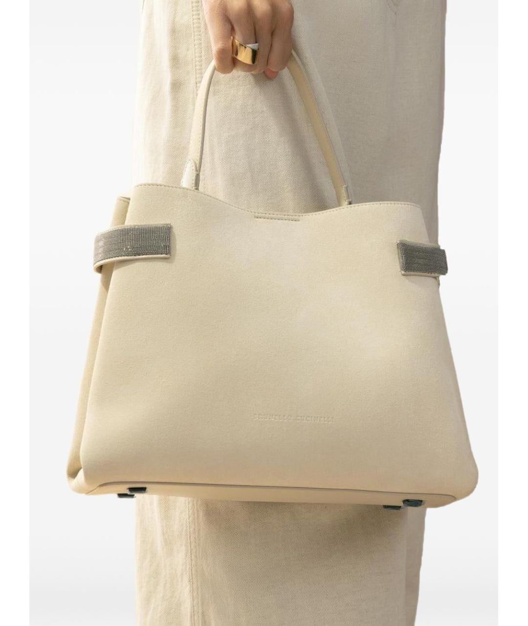 BRUNELLO CUCINELLI Бежевая замшевая сумка тоут, фото 4