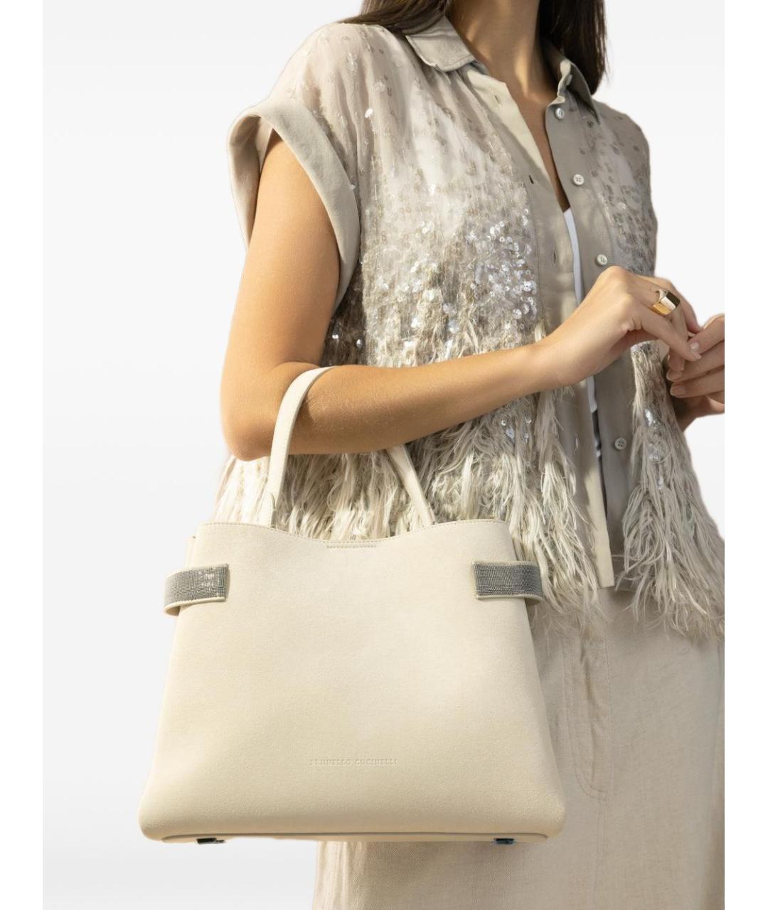 BRUNELLO CUCINELLI Бежевая замшевая сумка тоут, фото 2