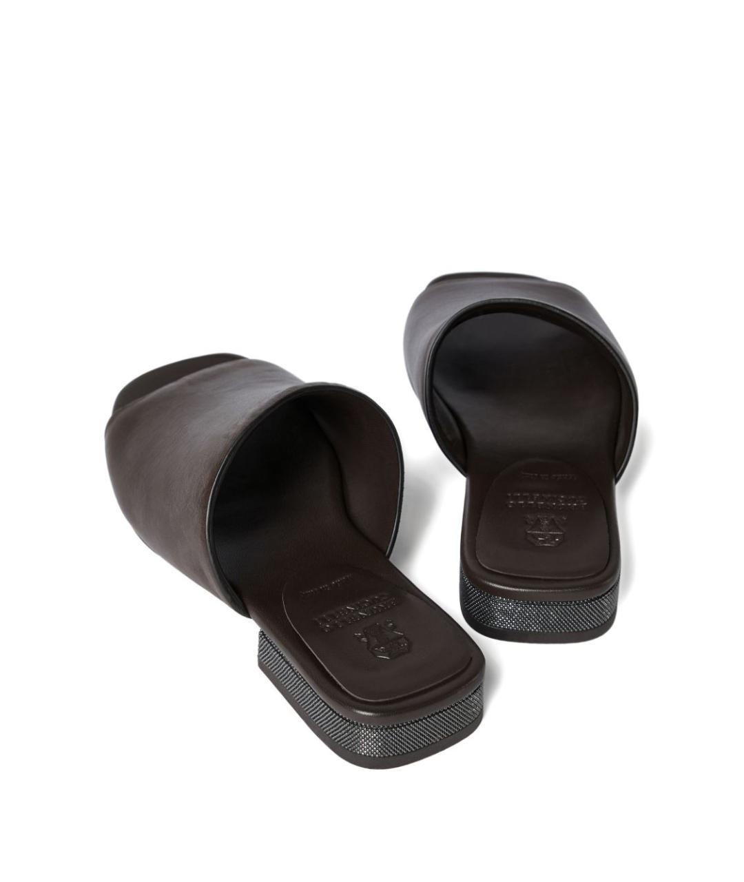 BRUNELLO CUCINELLI Коричневые кожаные шлепанцы, фото 3