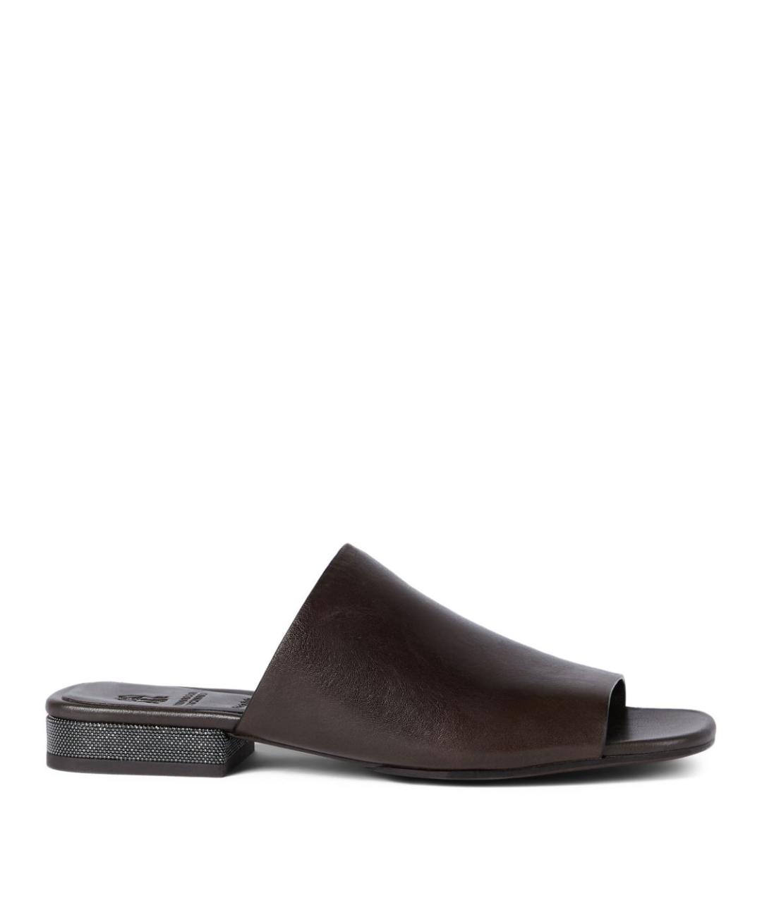 BRUNELLO CUCINELLI Коричневые кожаные шлепанцы, фото 1