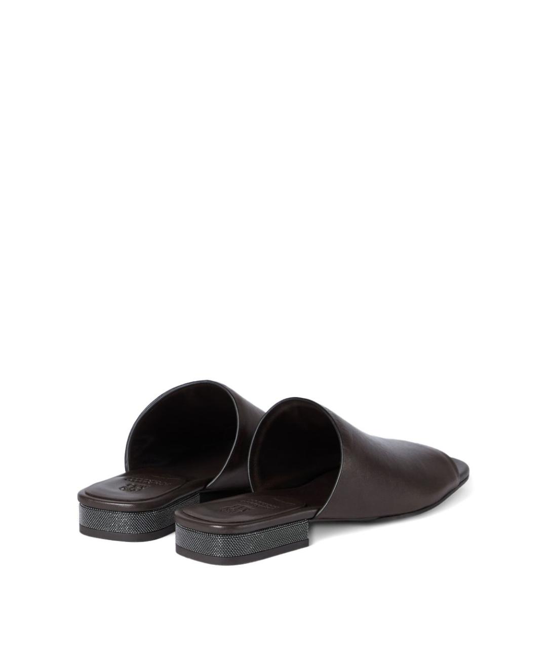 BRUNELLO CUCINELLI Коричневые кожаные шлепанцы, фото 4