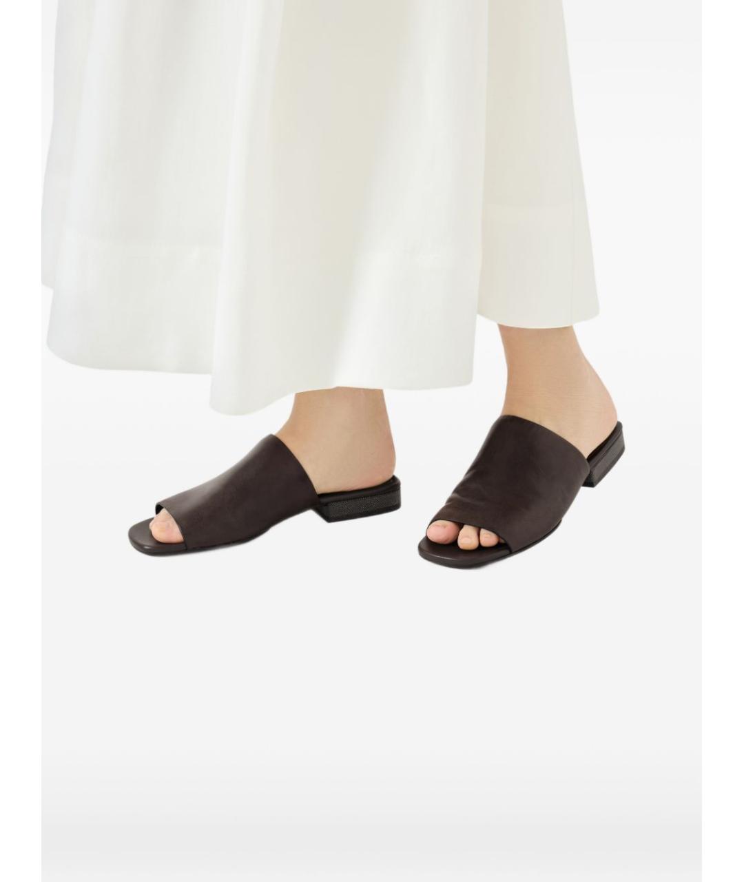 BRUNELLO CUCINELLI Коричневые кожаные шлепанцы, фото 2