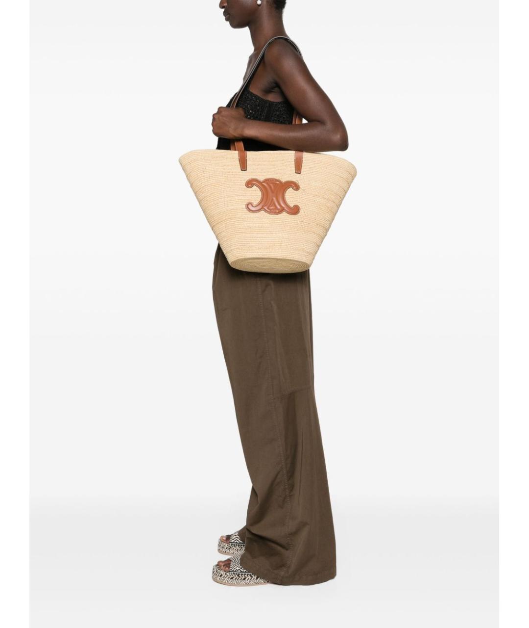 CELINE Бежевая пелетеная сумка тоут, фото 3