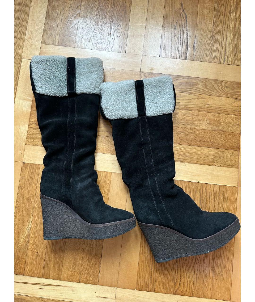 SAINT LAURENT Черные замшевые сапоги, фото 7