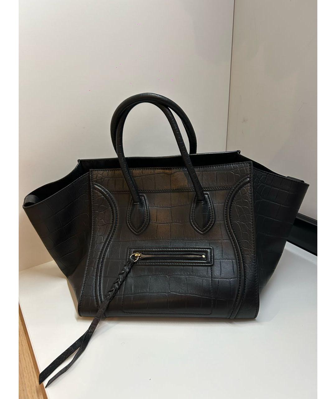 CELINE Черная кожаная сумка тоут, фото 8