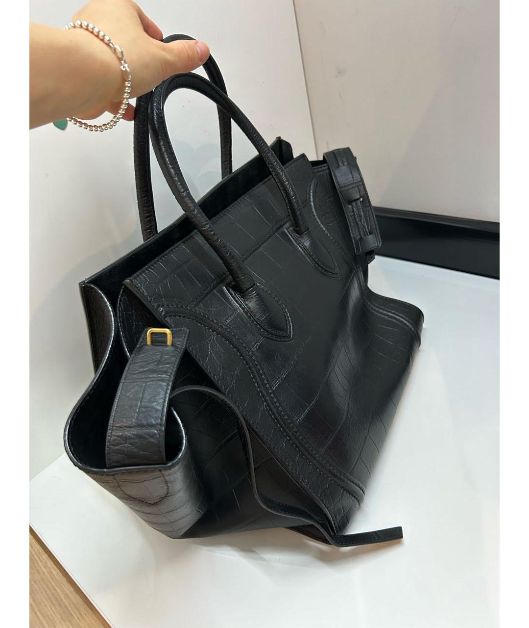 CELINE Черная кожаная сумка тоут, фото 5