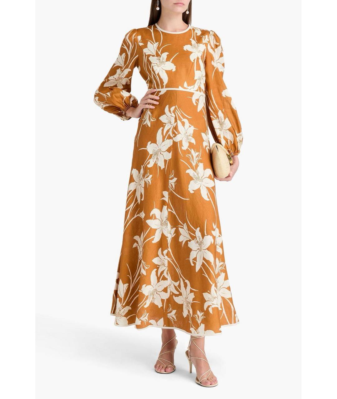 ZIMMERMANN Оранжевое льняное повседневное платье, фото 3