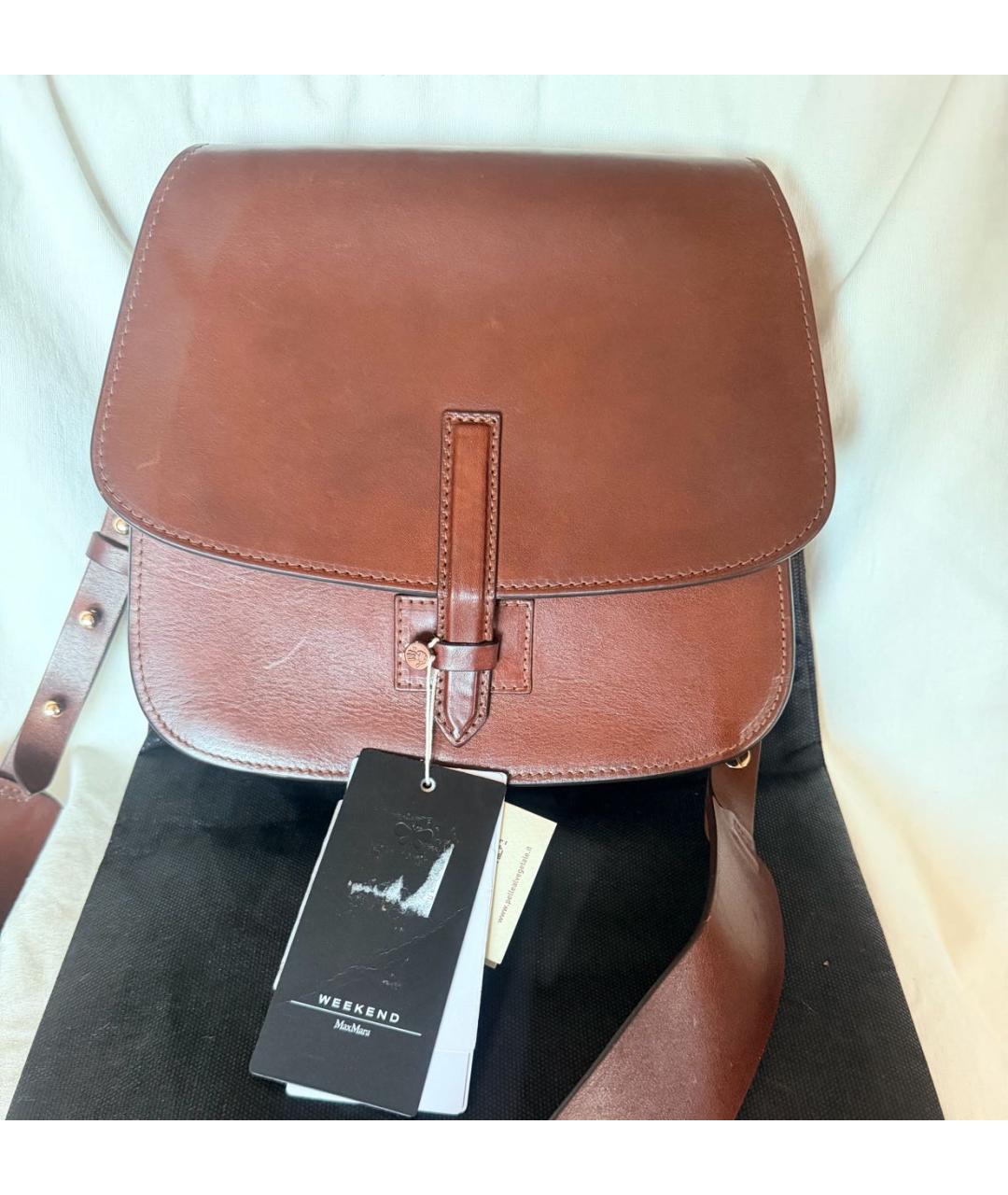 WEEKEND MAX MARA Коричневая кожаная сумка через плечо, фото 3