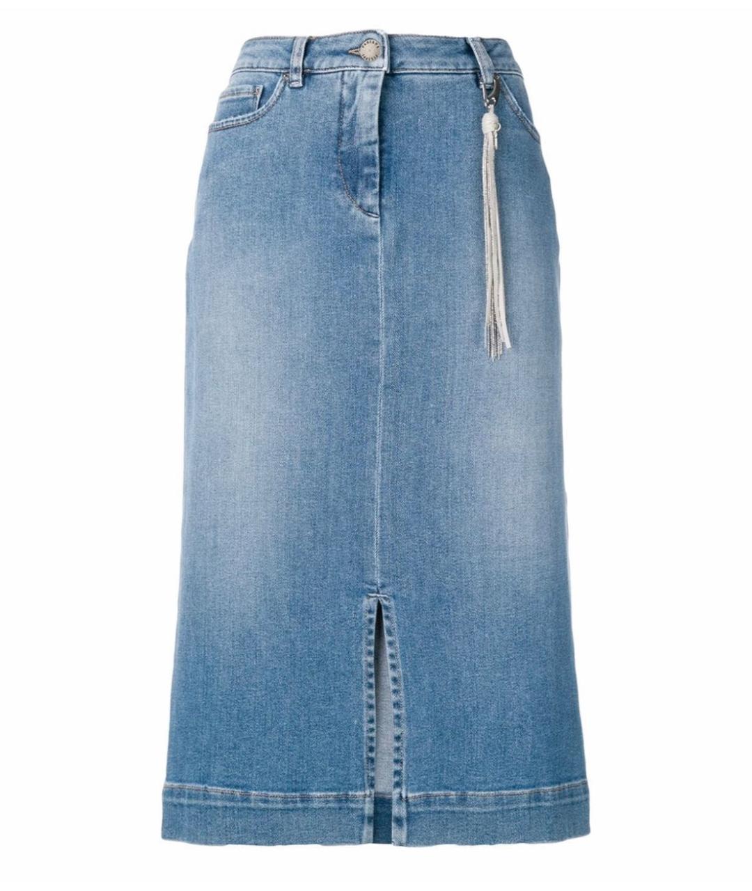 FABIANA FILIPPI Синяя хлопко-эластановая юбка миди, фото 9