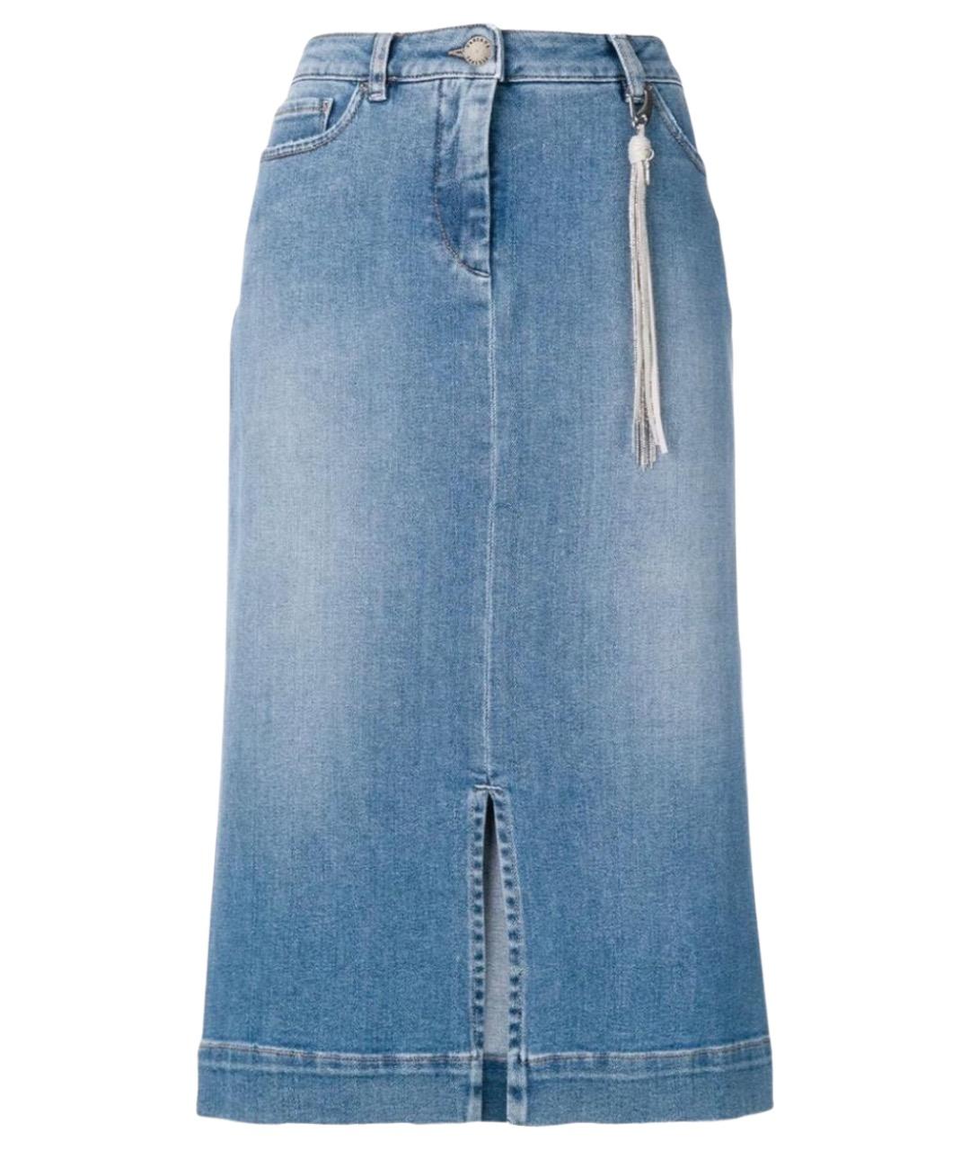 FABIANA FILIPPI Синяя хлопко-эластановая юбка миди, фото 1