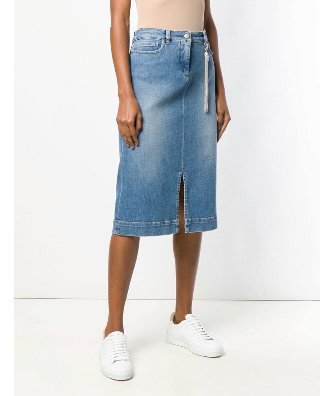 FABIANA FILIPPI Синяя хлопко-эластановая юбка миди, фото 8