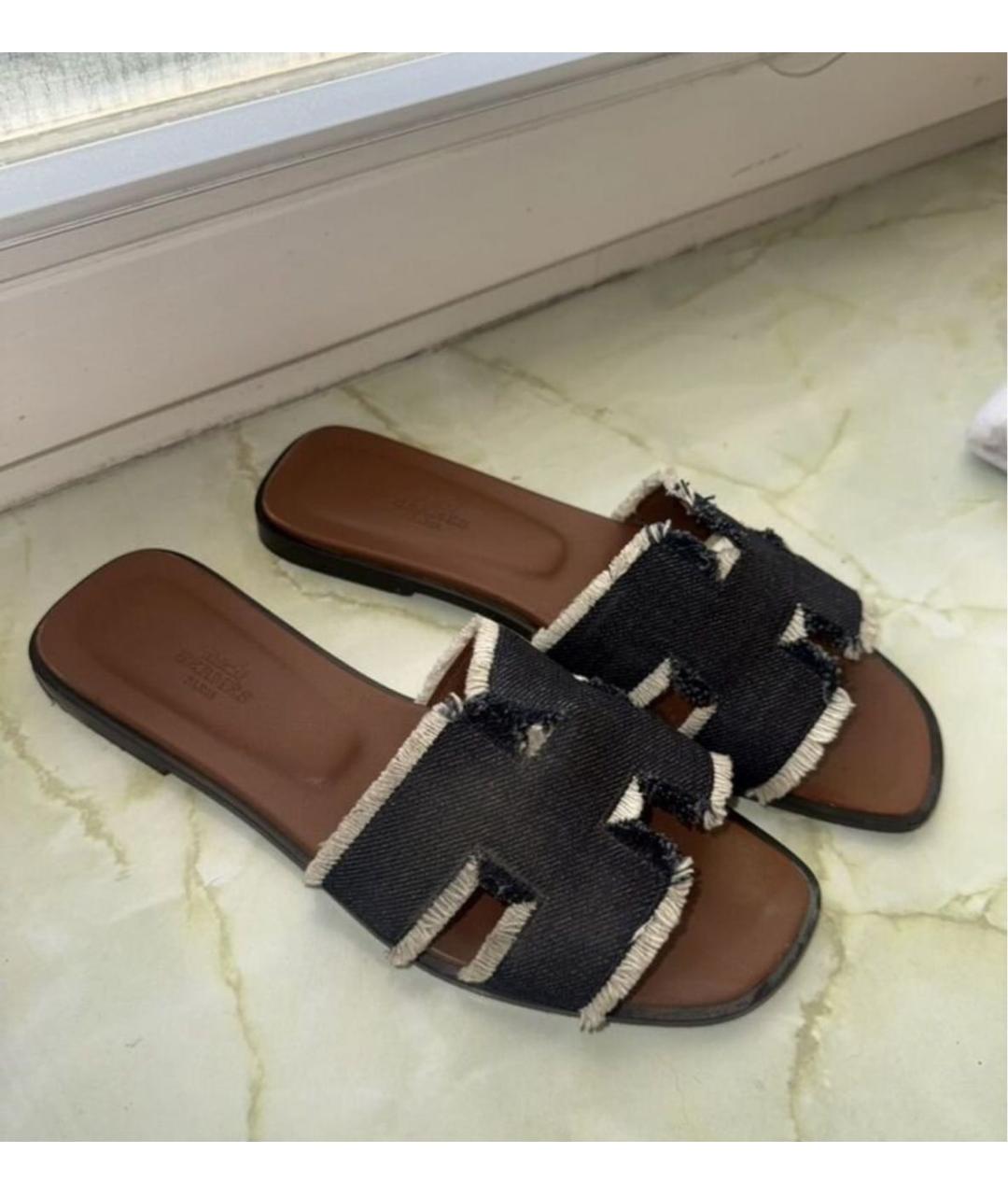 HERMES Черные сандалии, фото 4