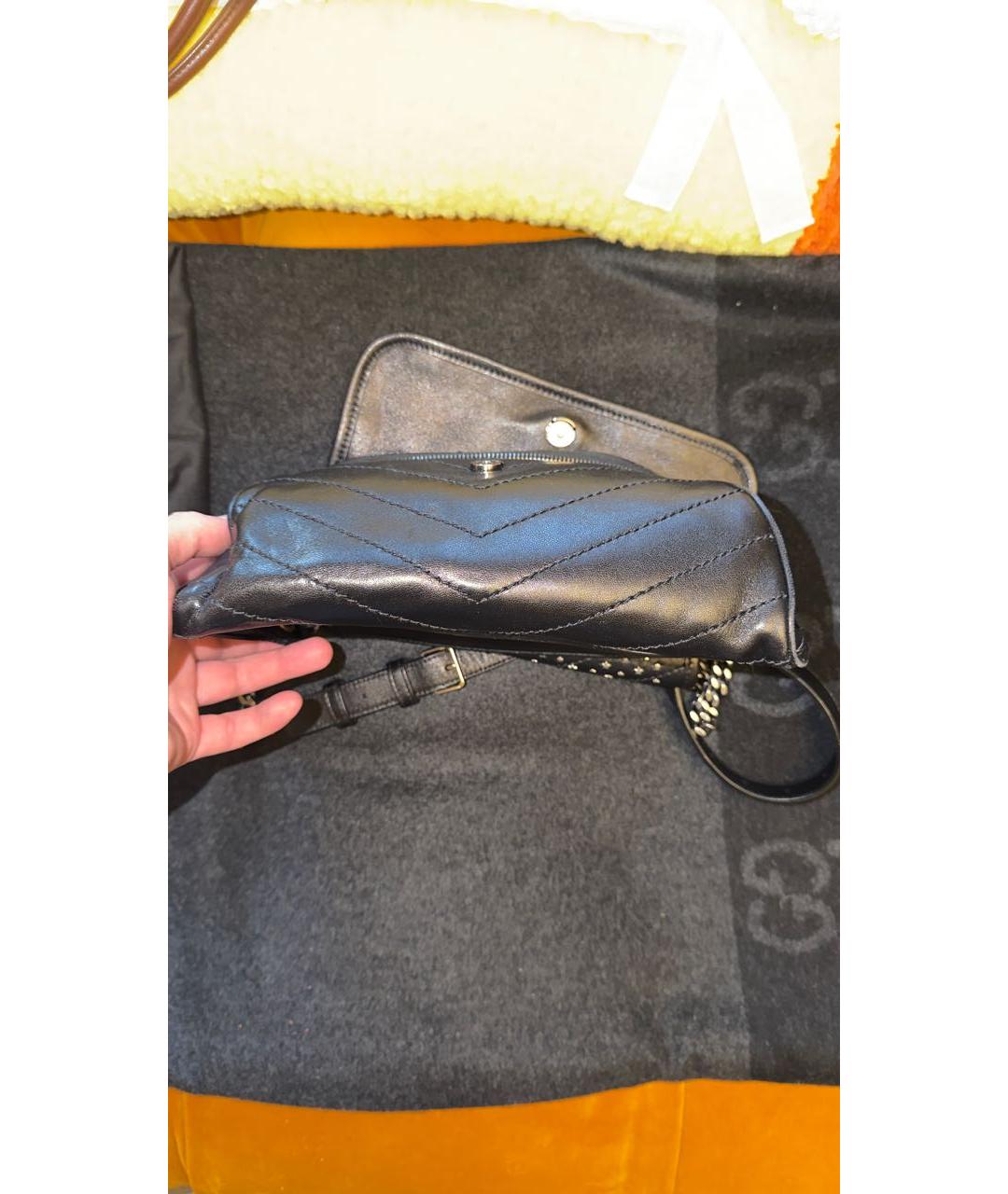 SAINT LAURENT Черная кожаная поясная сумка, фото 5