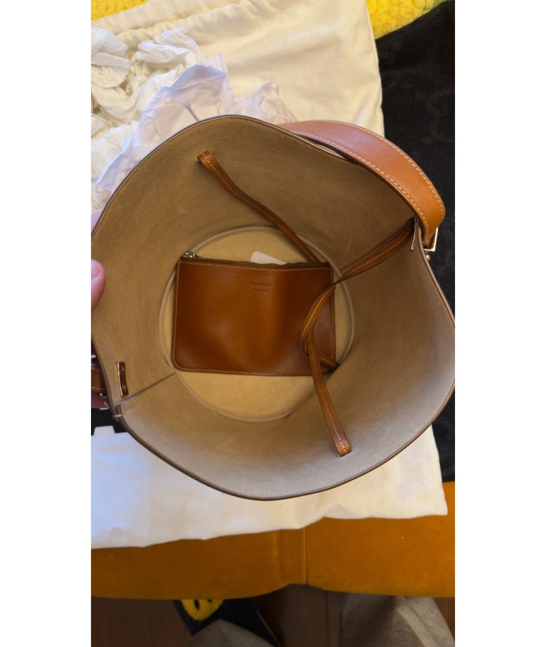 JIL SANDER Коричневая кожаная сумка с короткими ручками, фото 5