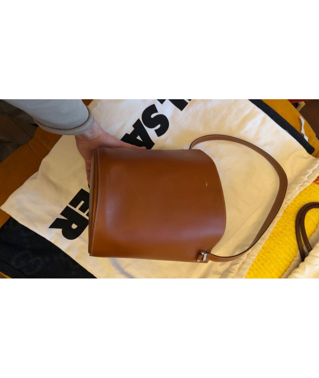 JIL SANDER Коричневая кожаная сумка с короткими ручками, фото 3