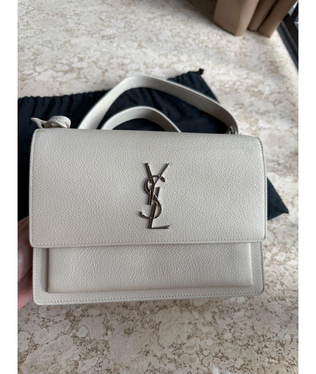 SAINT LAURENT Белая кожаная сумка через плечо, фото 3