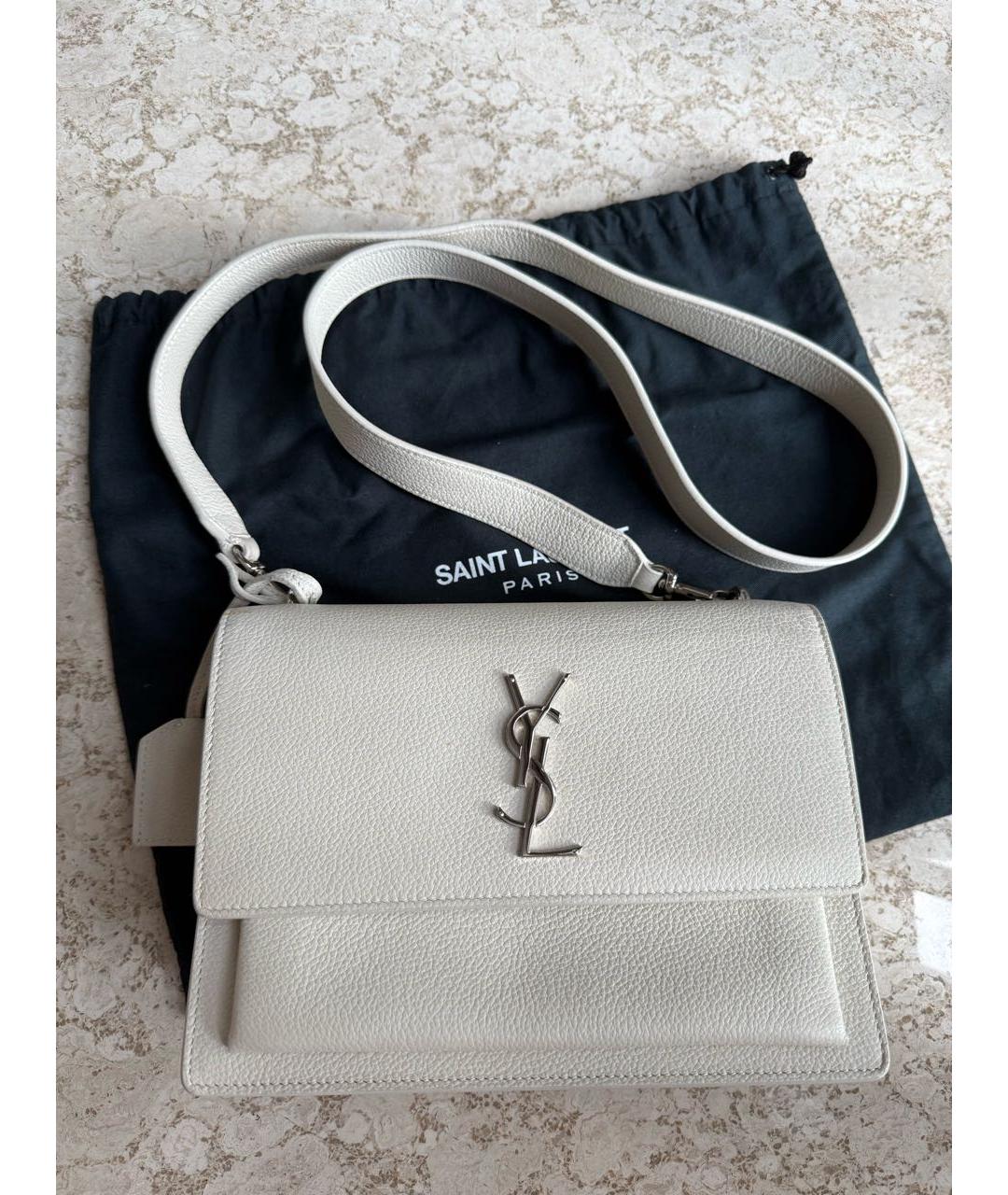 SAINT LAURENT Белая кожаная сумка через плечо, фото 2