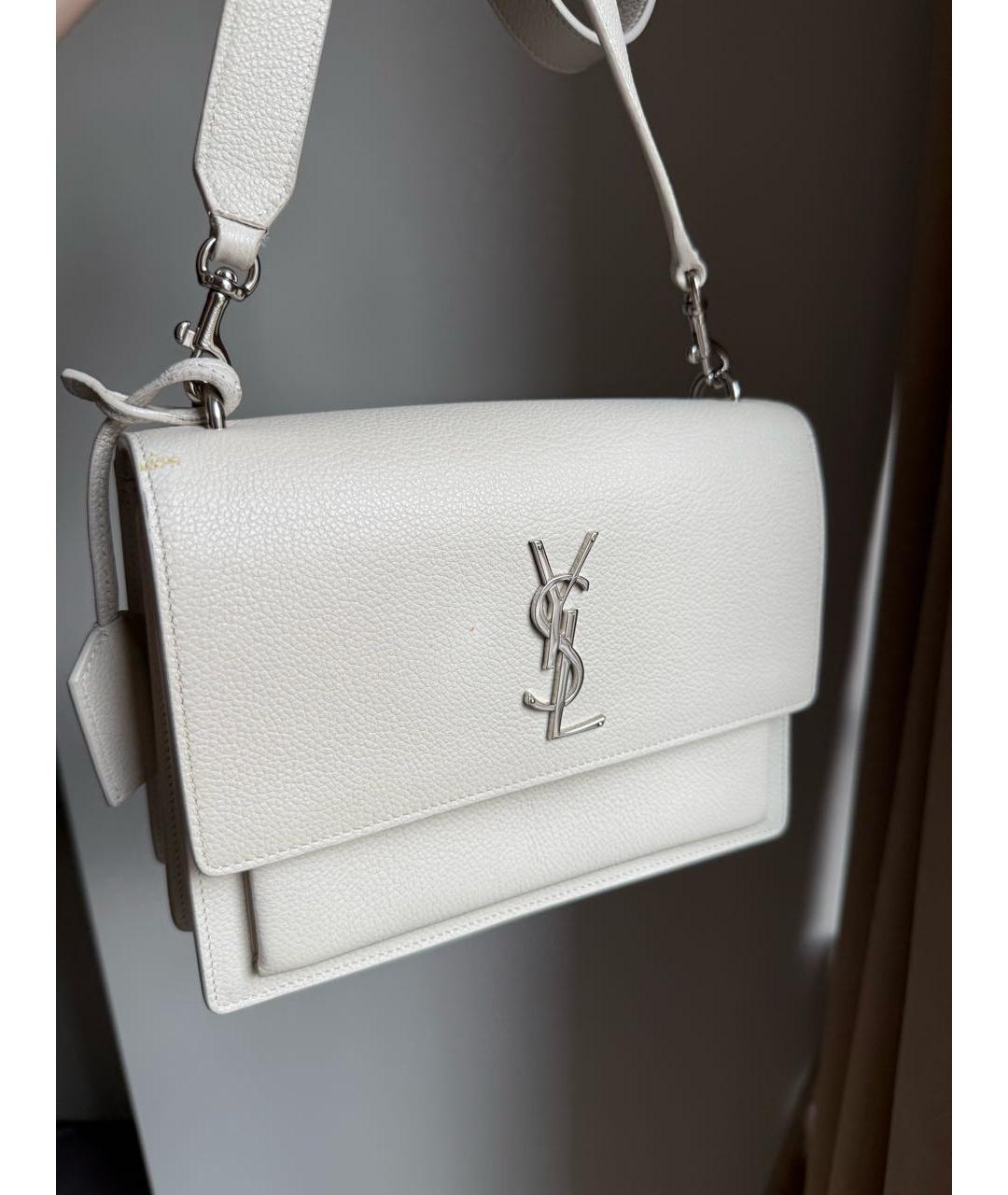 SAINT LAURENT Белая кожаная сумка через плечо, фото 8