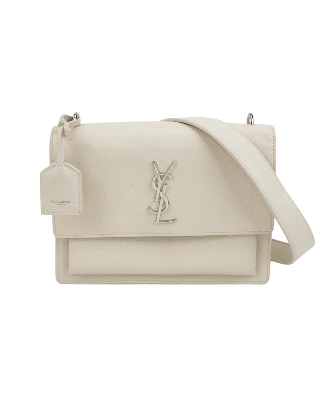 SAINT LAURENT Белая кожаная сумка через плечо, фото 9