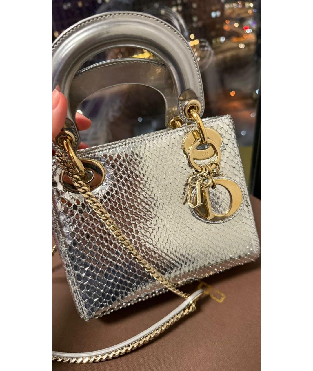 CHRISTIAN DIOR Серебряная сумка с короткими ручками из экзотической кожи, фото 2