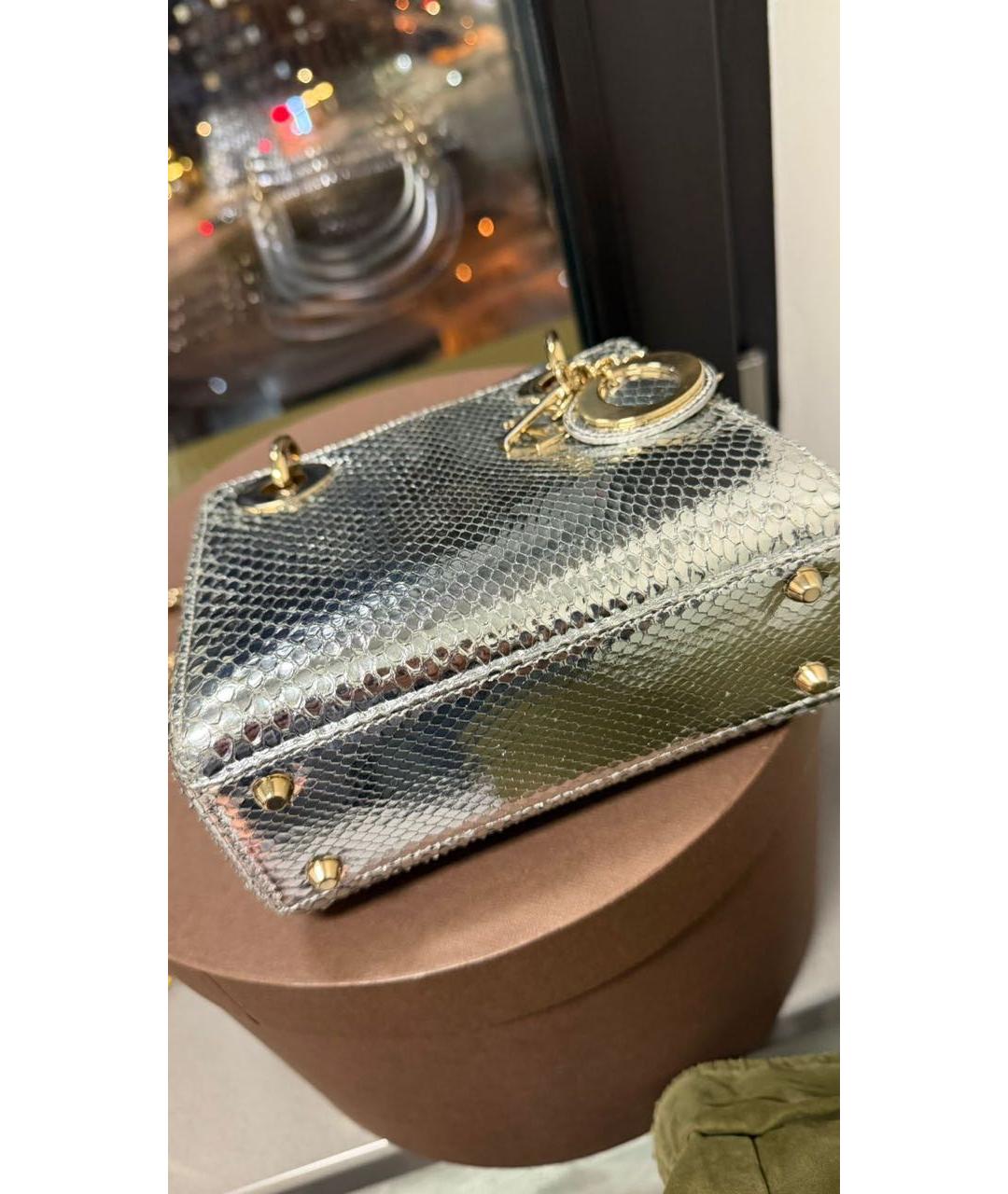CHRISTIAN DIOR Серебряная сумка с короткими ручками из экзотической кожи, фото 6