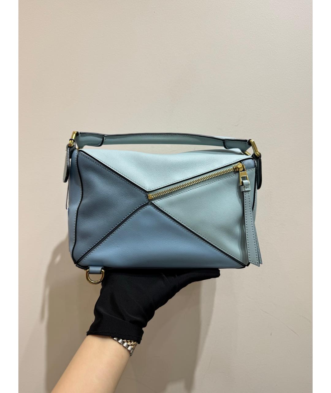 LOEWE Голубая кожаная сумка с короткими ручками, фото 3