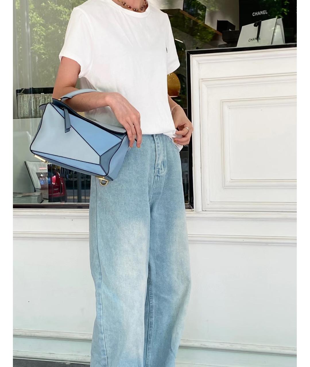 LOEWE Голубая кожаная сумка с короткими ручками, фото 9