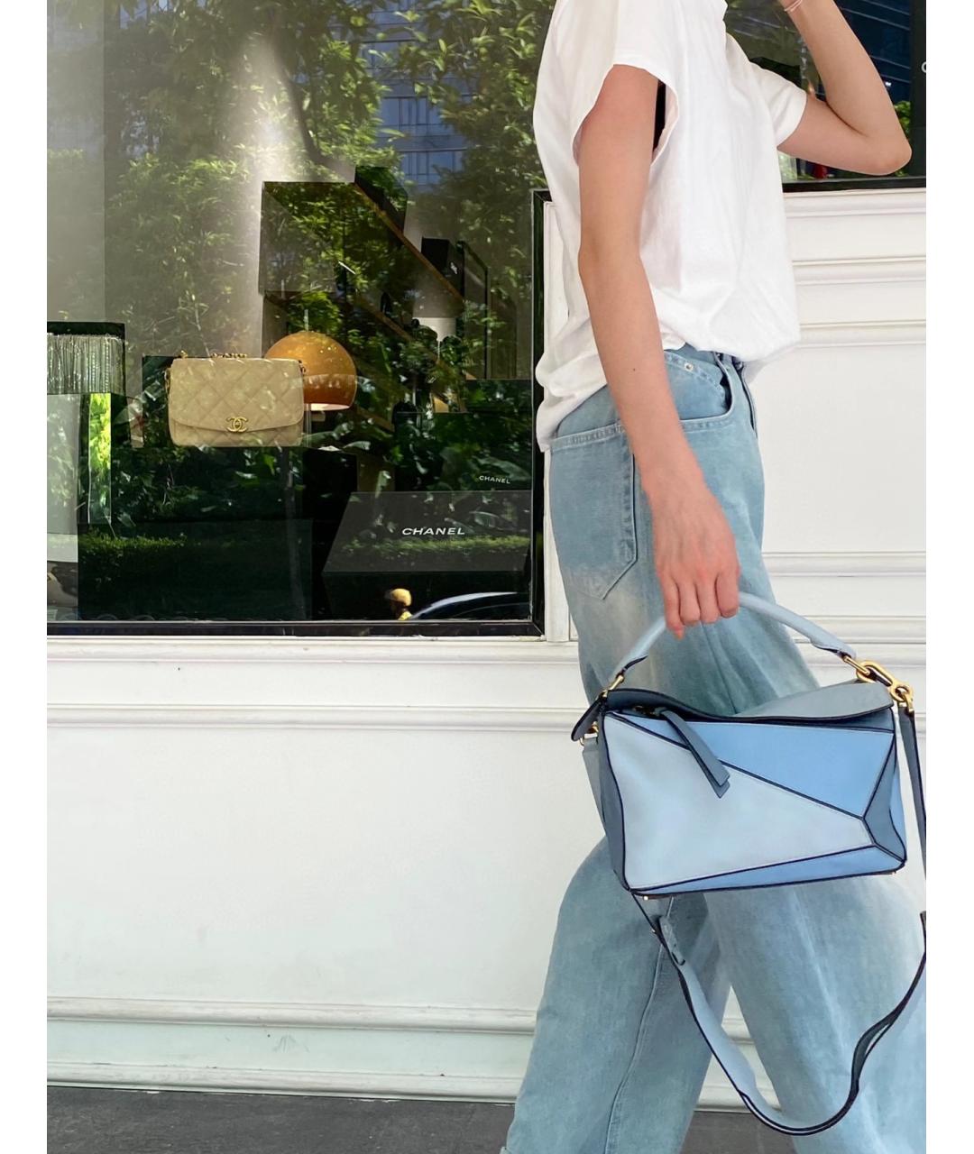 LOEWE Голубая кожаная сумка с короткими ручками, фото 7