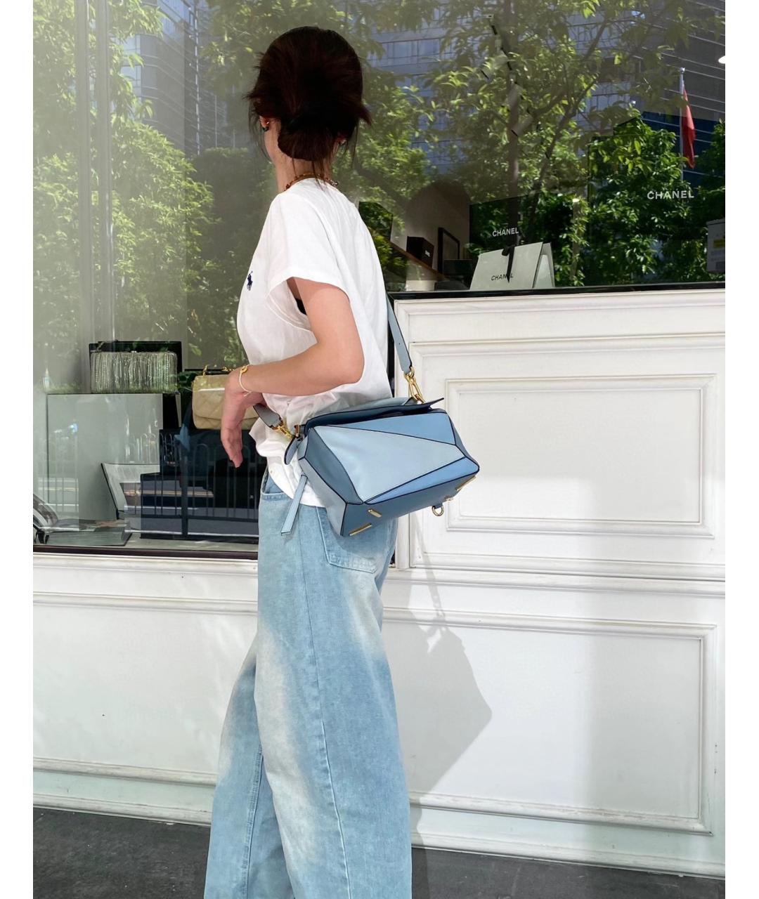 LOEWE Голубая кожаная сумка с короткими ручками, фото 8