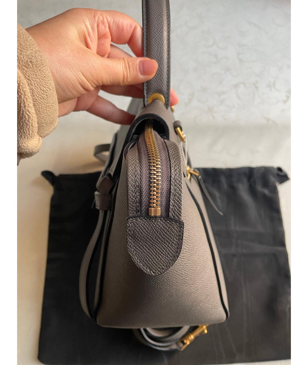 CELINE Серая кожаная сумка с короткими ручками, фото 5