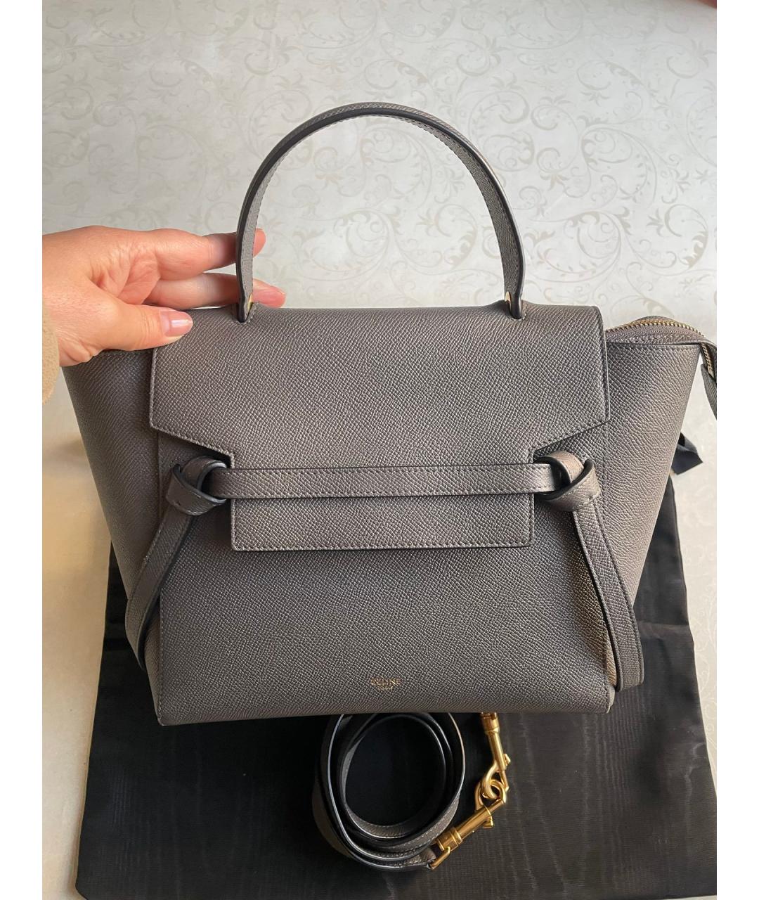 CELINE Серая кожаная сумка с короткими ручками, фото 2