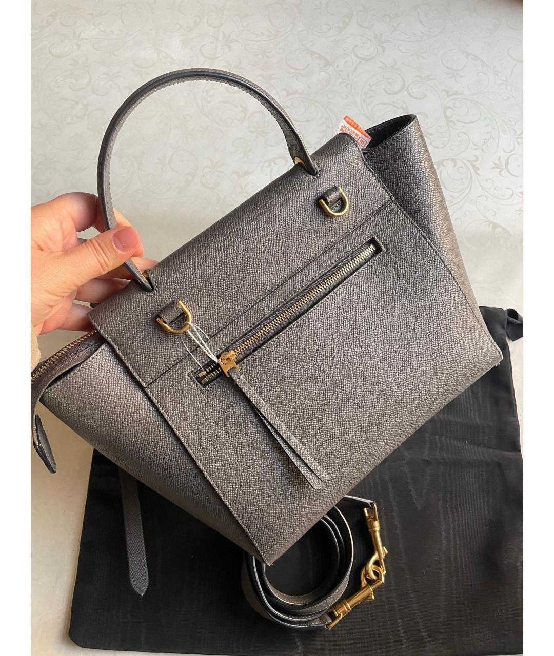 CELINE Серая кожаная сумка с короткими ручками, фото 4