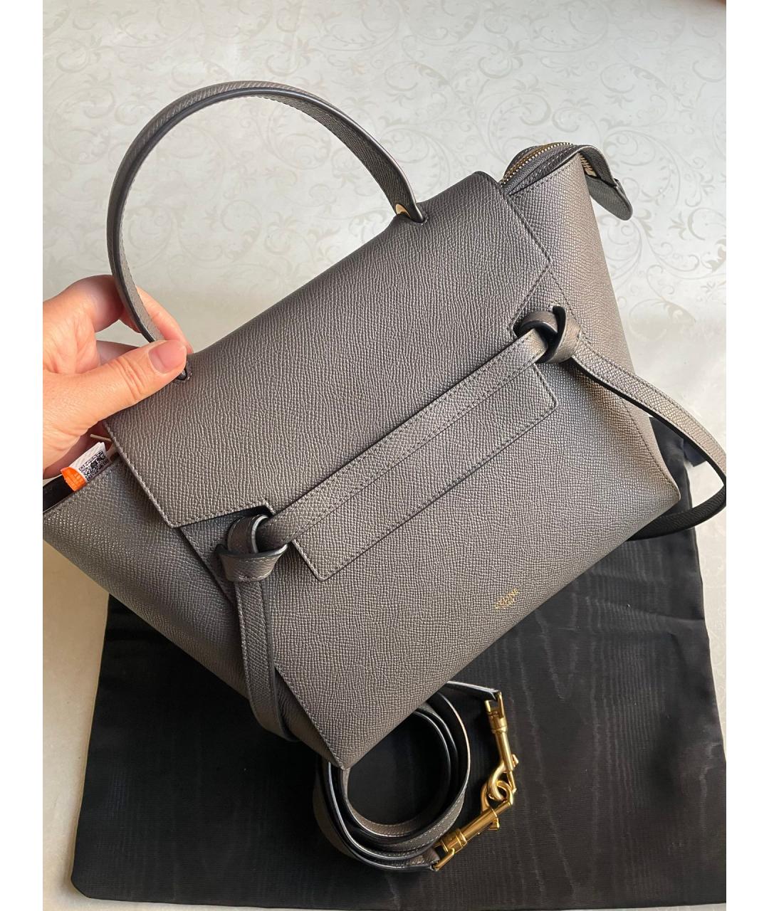 CELINE Серая кожаная сумка с короткими ручками, фото 3