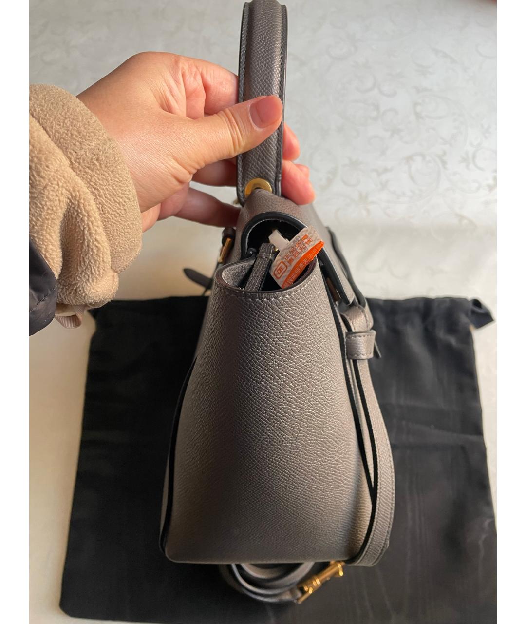 CELINE Серая кожаная сумка с короткими ручками, фото 6