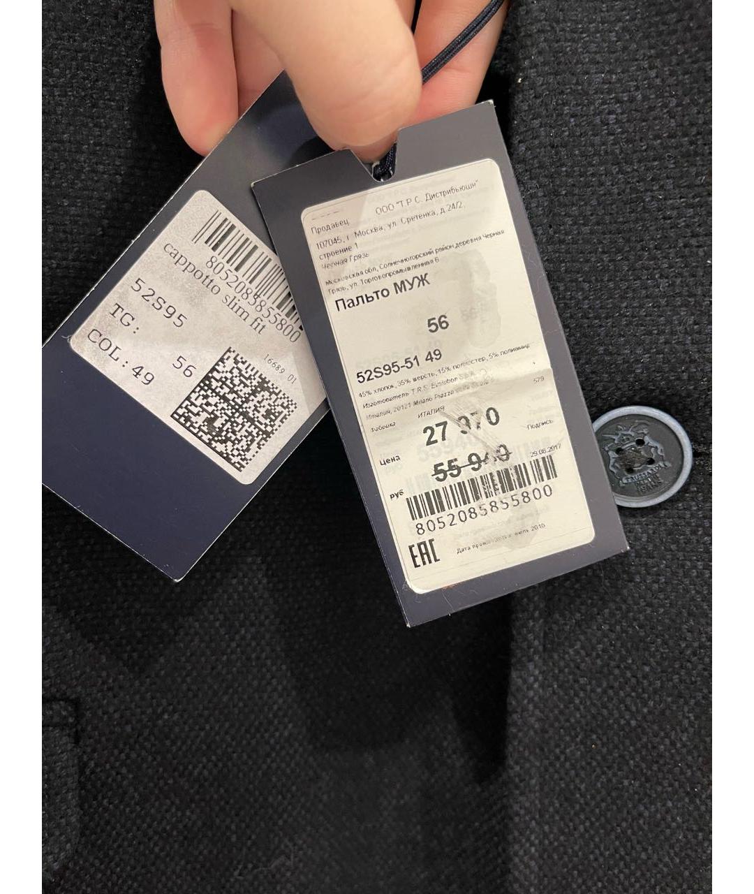 TRUSSARDI JEANS Темно-синее хлопковое пальто, фото 6